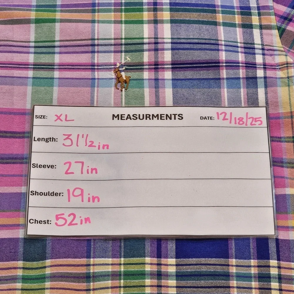 Polo Ralph Lauren Men's XL‎ Plaid Colorful Classic-Fit Oxford Long Sleeve Shirt